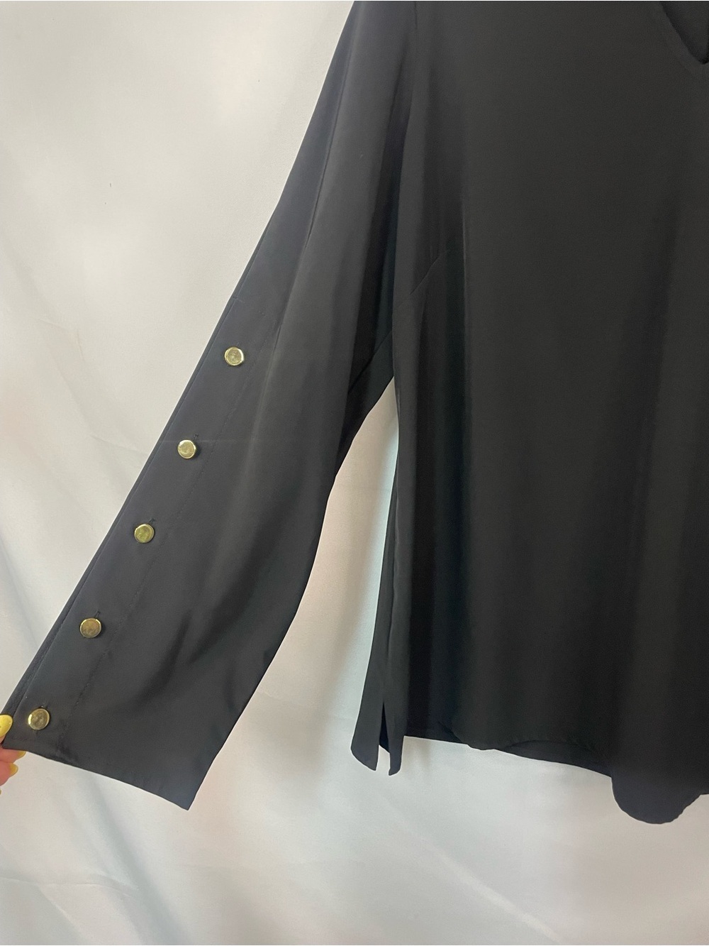 NWT Chicos black blouse with a cutout neck line and gold accents. Size 2 - Picture 2 of 7